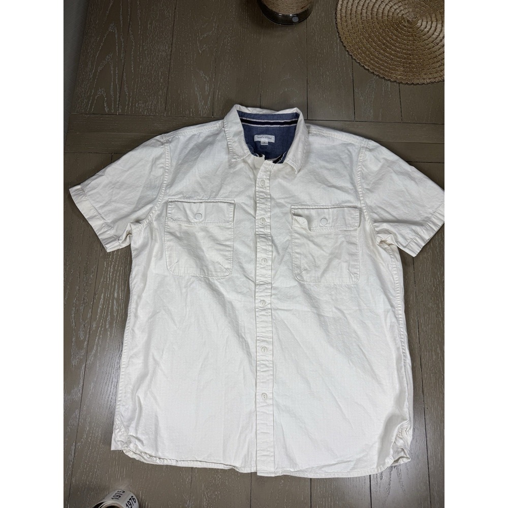 Sun + Stone Button Up Short Sleeve Shirt Size XL Chore Shirt White Minimalist‎